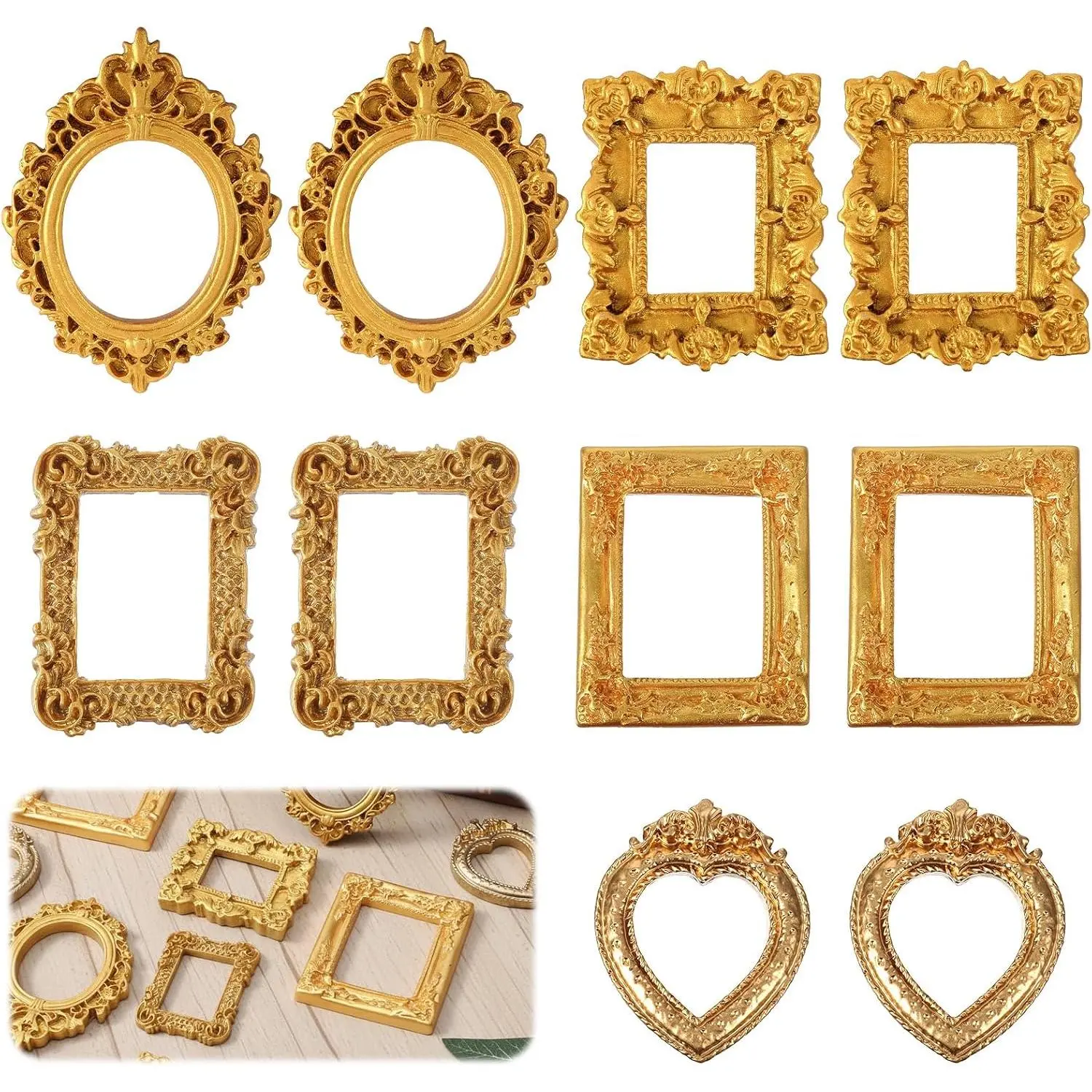 10 count Mini  Frames, Small  Picture Frames, Antique   Miniature Picture Frame Set for Crafts DIY Christmas Holiday Party Photo  Display Decoration (Non-)