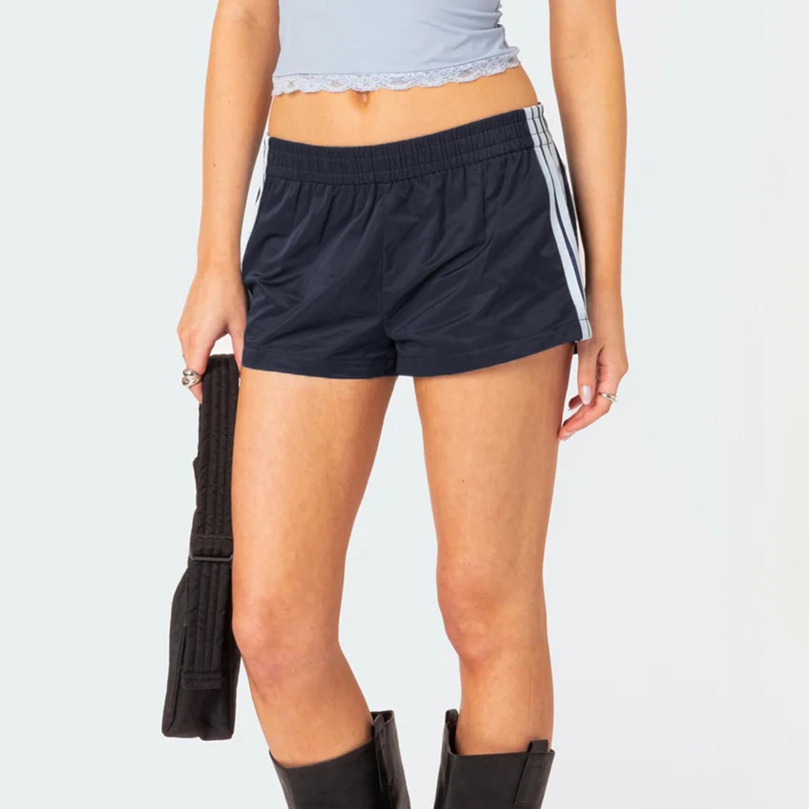 Women's Summer Casual Shorts Ladies Female Side Stripe Print Elastic Waist Loose Workout Short Pants Womenswear Sports Bottoms Streetwear