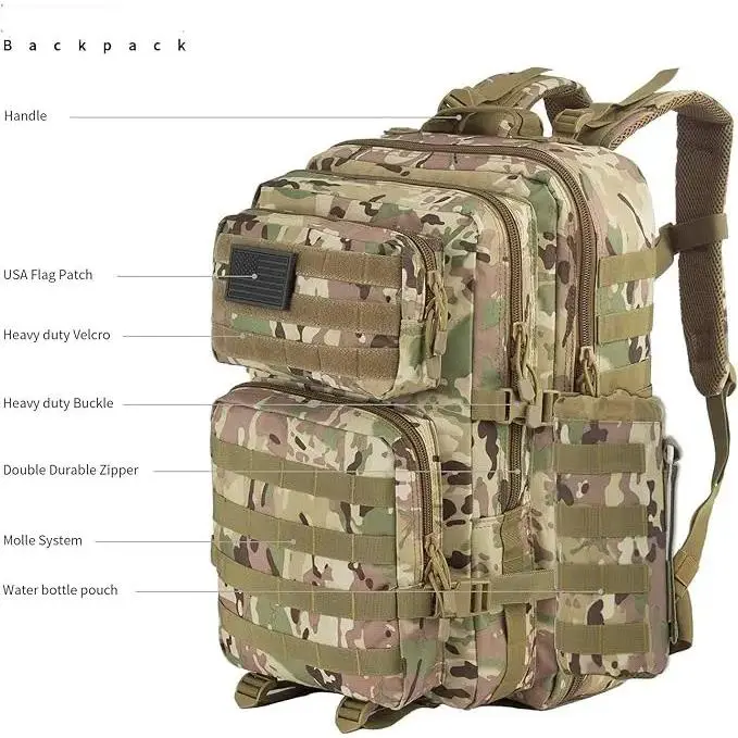 45L Large Molle 3 Day Assault Pack Military Tactical Army Backpack Bug Out Bag Rucksack Daypack gymsharkminibag