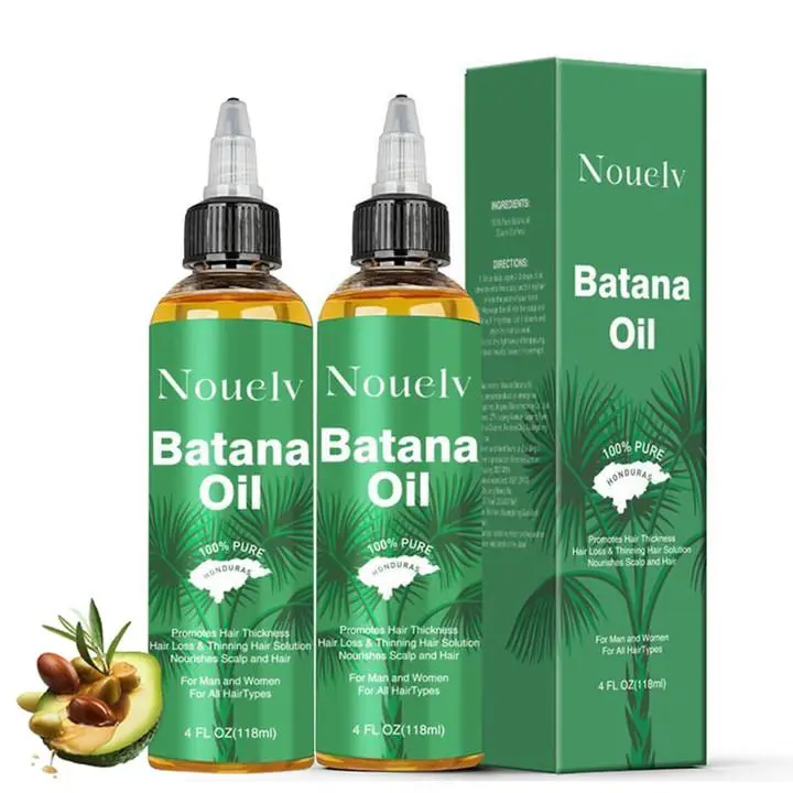 NOUELV 100% Pure Batana Oil – Organic Cold-Pressed from Honduras, Hair Growth Treatment, Repairs Split Ends & Boosts Thickness, Vitamin E Rich, Adds Volume & Shine for All Hair Types, 4 fl oz (120ml)