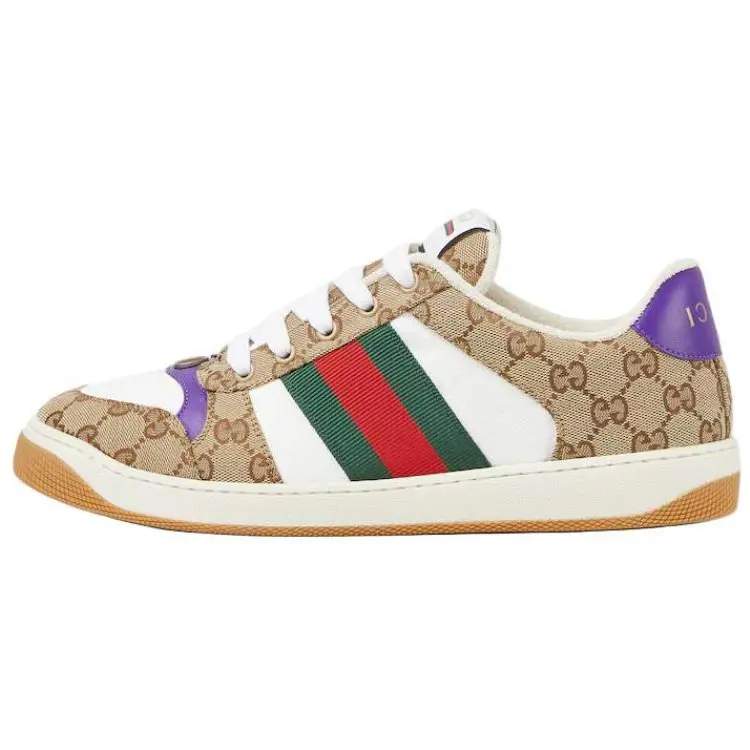 Gucci Screener Dirty Sneakers for Men – Brown Leather Round-Toe Lace-Up Low-Top Verifiable, with credentials and supporting global authentication
