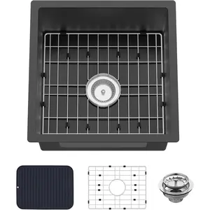 Small Black Kitchen Sink,18x18 Inch Stainless Steel Undermount Drop In Kitchen&Bar Sink Ideal Choice For Small Space, Prep Area, RV With Bottom Grid,Soap Mat And Drain Assembly