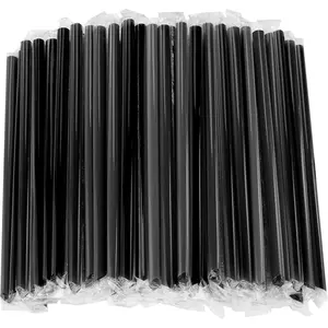 100 Pcs Black Boba Straws Jumbo Smoothie Straws,Individually Wrapped Plastic Disposable Wide-mouthed Large Straw(0.43" Wide X 9.45" Long)