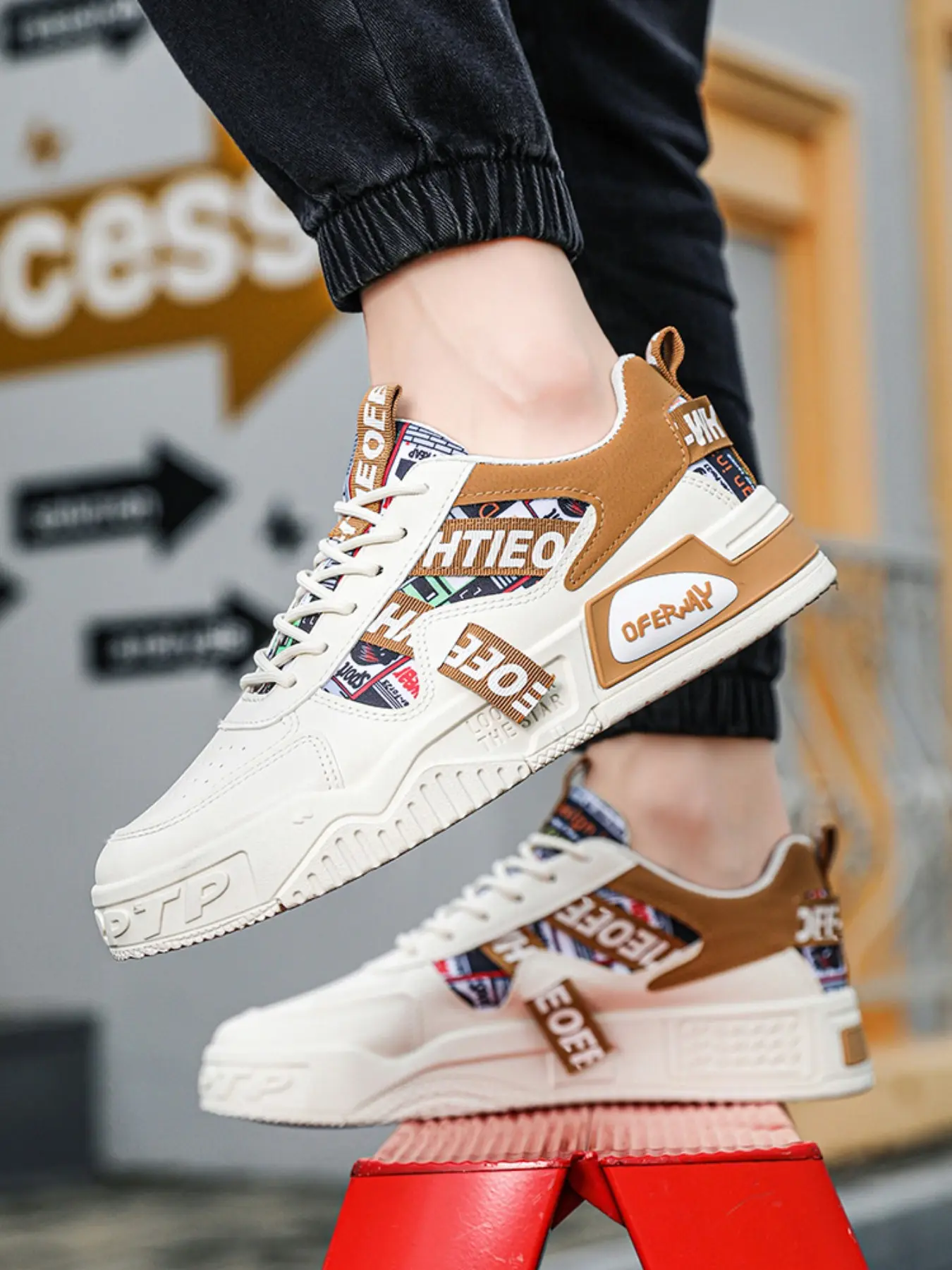 2026 New Men's Patchwork Graffiti Letter Webbing Platform Skate Shoes, Street Style Thick Sole Low-Top Lace-Up Sports Sneakers, 2 Colors Available, Thick Sole Casual Daily Walking Shoes, Hip-Hop Street Style Fashion Casual Shoes, Thick Soled Sneakers