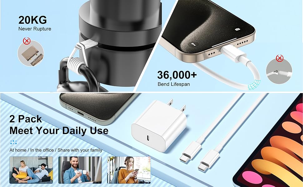 iPhone 17 16 15 Charger Fast,20W iPad USB C Fast Charger,2Pack 6ft USB C Wall Charger Block for iPhone 17/Pro/Pro Max/17 Air/ 16/16 Pro/16 Pro Max/15/Plus/Pro/Pro Max, iPad Pro/Mini