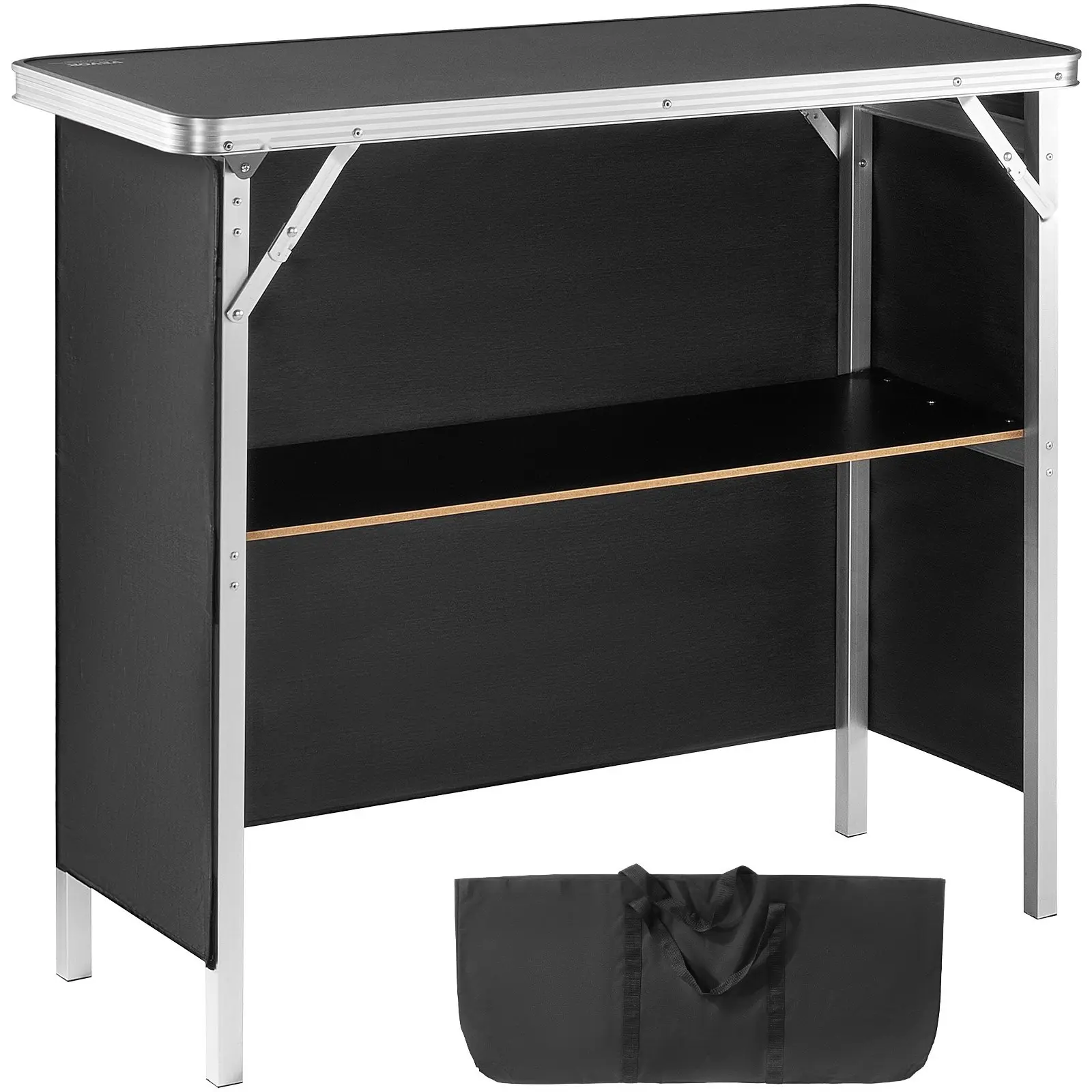 Aluminum Alloy Portable Folded Podium-Style Bar Table - Folding Event & Catering Table with Carrying Case, Double Layer Integrated Storage Shelf, Black Skirt, Easy Clean, Ideal for Indoor Outdoor Parties, 38.39"x15.16"x34.25"