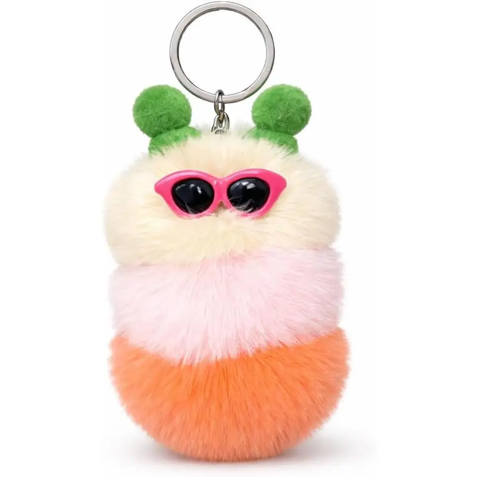 Insect Keychain – Caterpillar Keychains Bag Charms for Women with Sunglasses and Green Antennae, Plush Key Chains Gifts for Daughter, Friends, Family, Girls and Insects Lovers