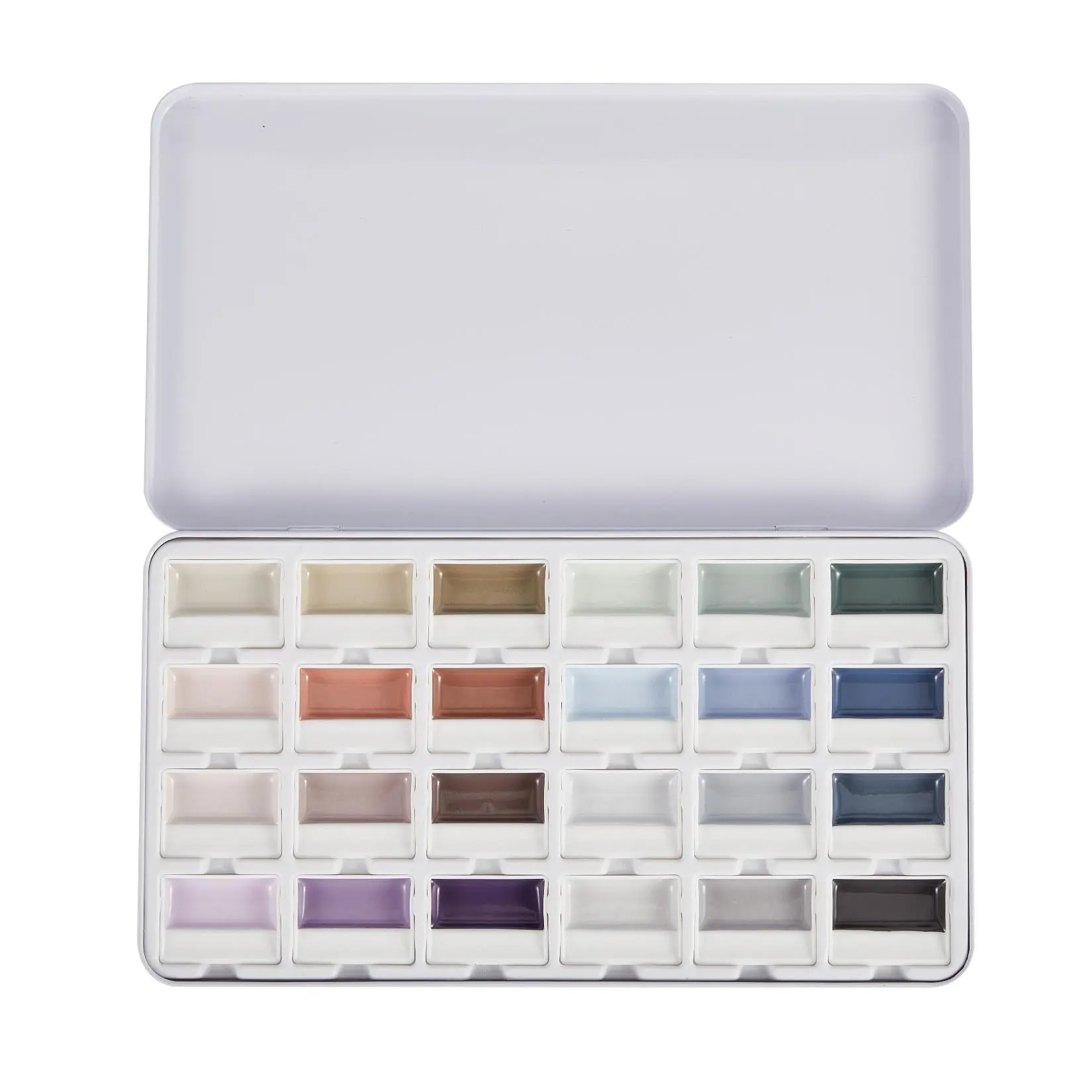 24 Color Ash Tone Opaque Semi-Moist Watercolor Paint Set – Portable, Quick-Drying Solid Palette with Tin Box – For Artists, Students & Beginners