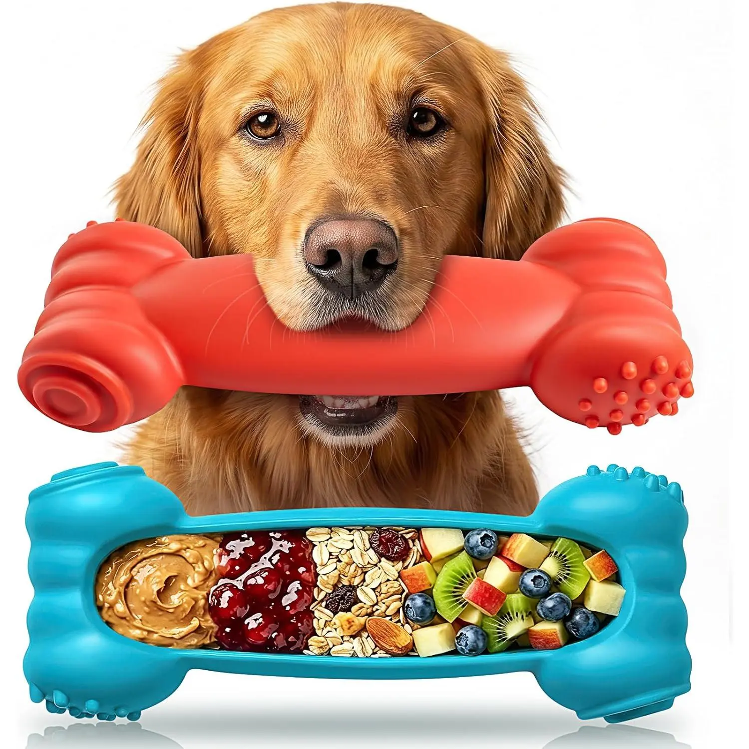 KXK  Toys for Aggressive Chewers - 2 Pack Indestructible Nylon   with Frozen Enrichment  Dispenser &  Cleaning to Keep Dogs Busy, for Pitbull, Large & Medium Breeds