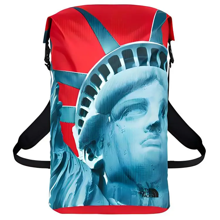 Supreme x The North Face FW19 Liberty Statue Waterproof Zippered Nylon Backpack for Men and Women, Casual Red