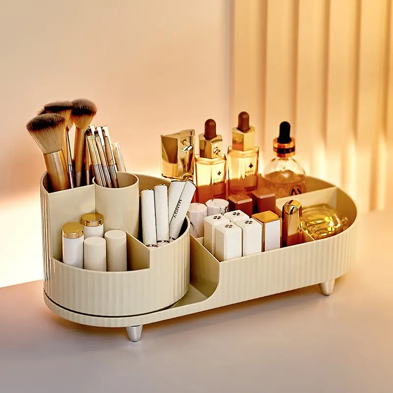 Luxury Makeup Organizer Box, Large Rotating Pen Holder, Cosmetic Brush Lipstick Powder Puff Storage Rack, Elegant Desktop Accessory, Desktop Organizer Bins, Beauty Brushes Storage