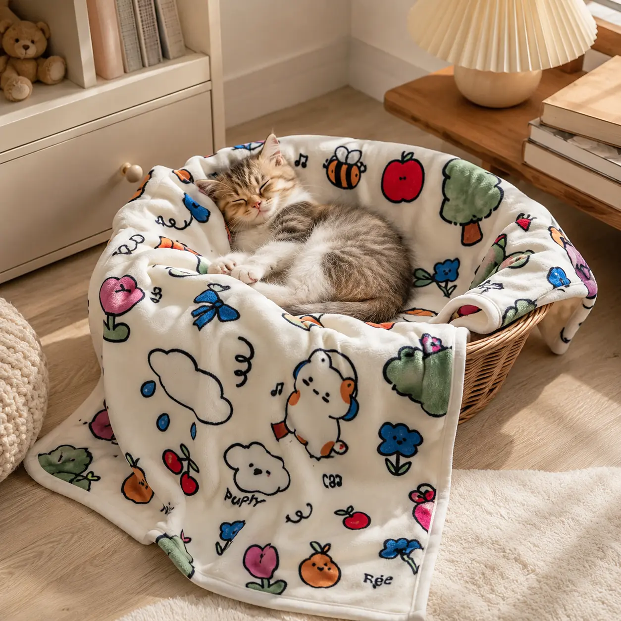 Cute Printed Dog & Cat Blanket, Soft Cozy Plush Pet Throw for Puppy, Kitten, Couch, Bed, Carrier & Crate