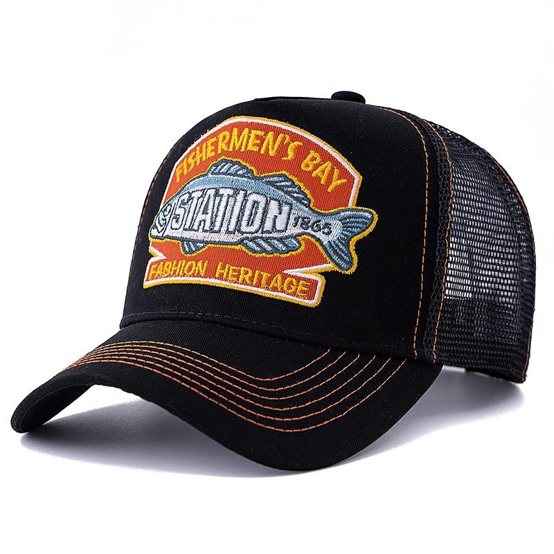 Unisex Summer Fishing Cap Breathable Mesh Trucker Hat Men Women Big Fish Fisherman Embroidered Snapback Hat Outdoor Fishing