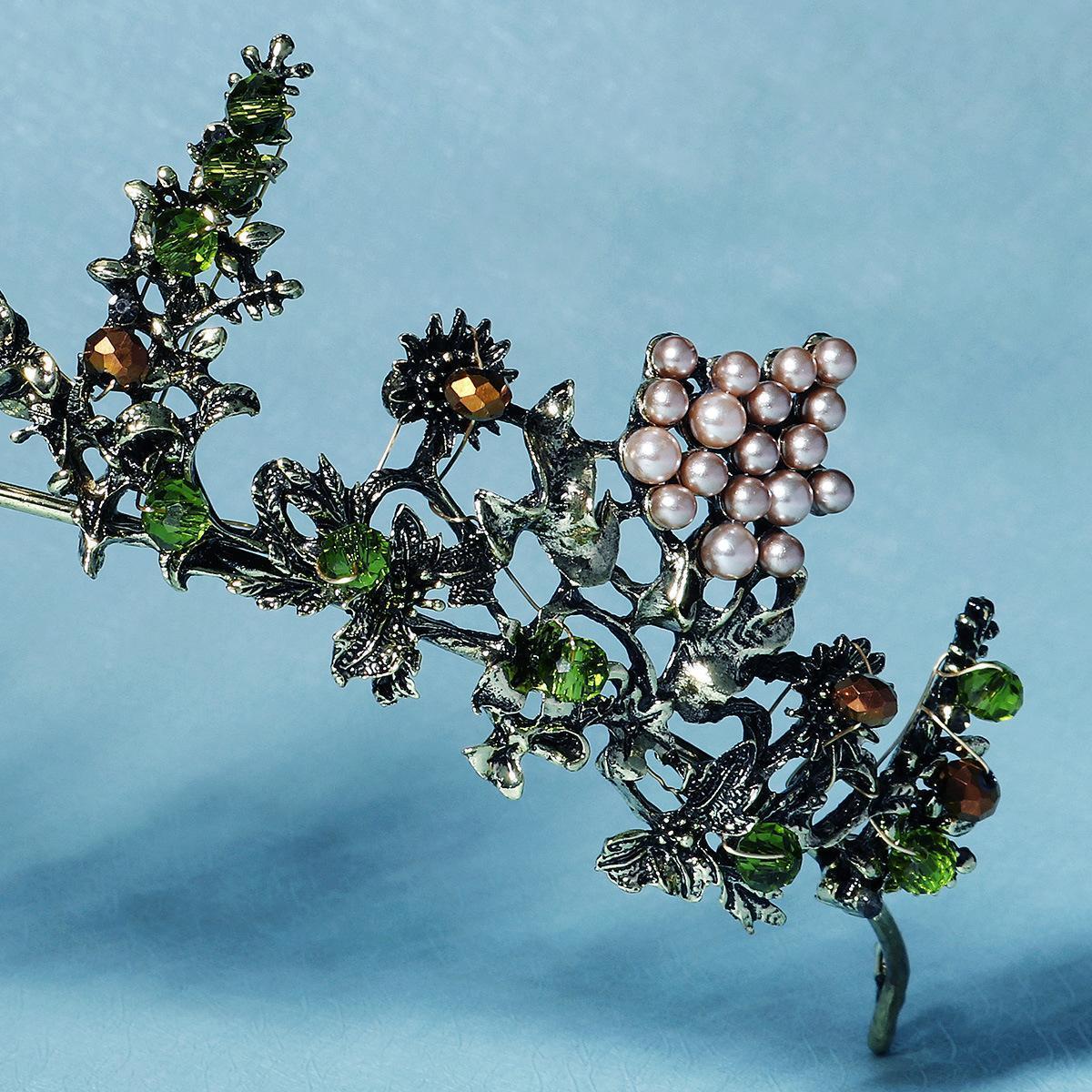 Baroque Purple Crystal Wedding Crown for Women Rhinestone Pearls Tiaras and Crowns Queen Bride Headdress Girls Hair Jewelry