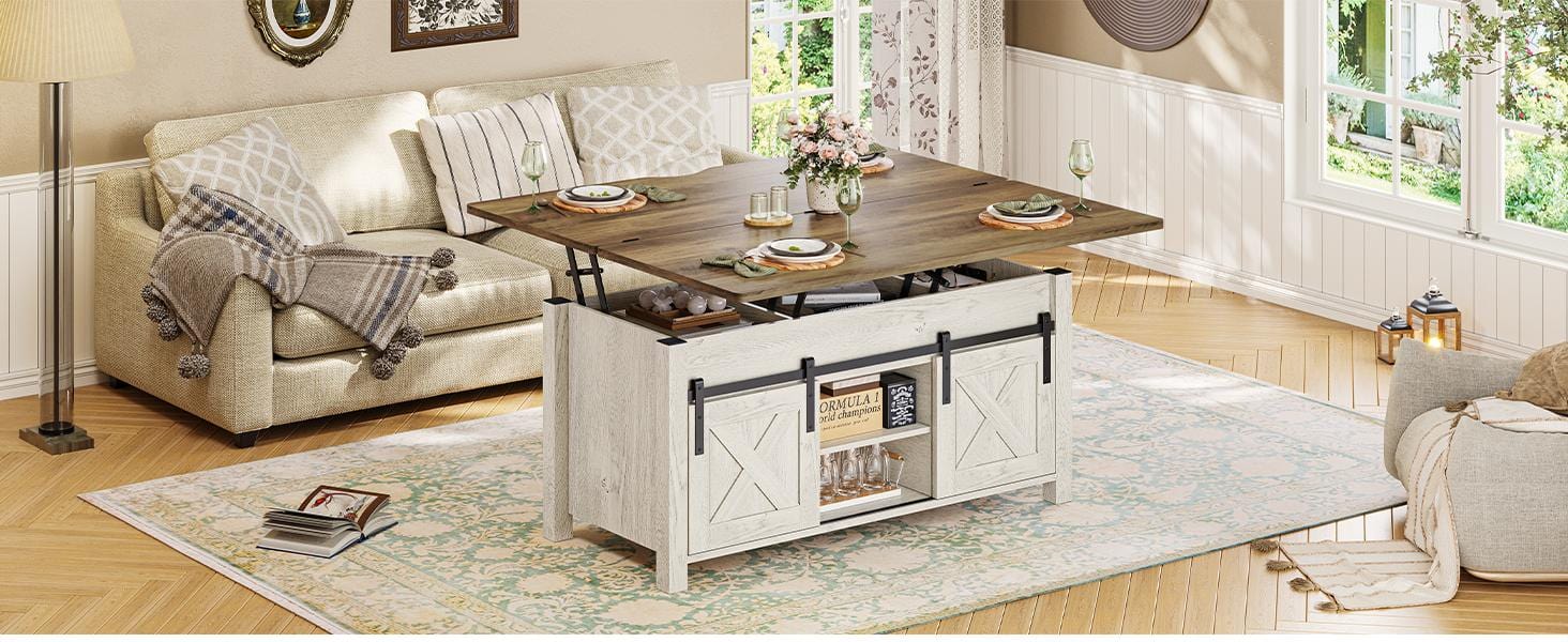 4 in 1 Multi-Function Lift Top Coffee Table with Storage and Hidden Compartment White