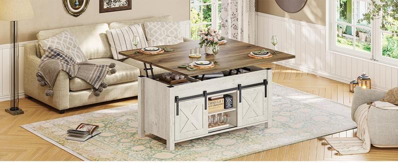 4 in 1 Multi-Function Lift Top Coffee Table with Storage and Hidden Compartment White