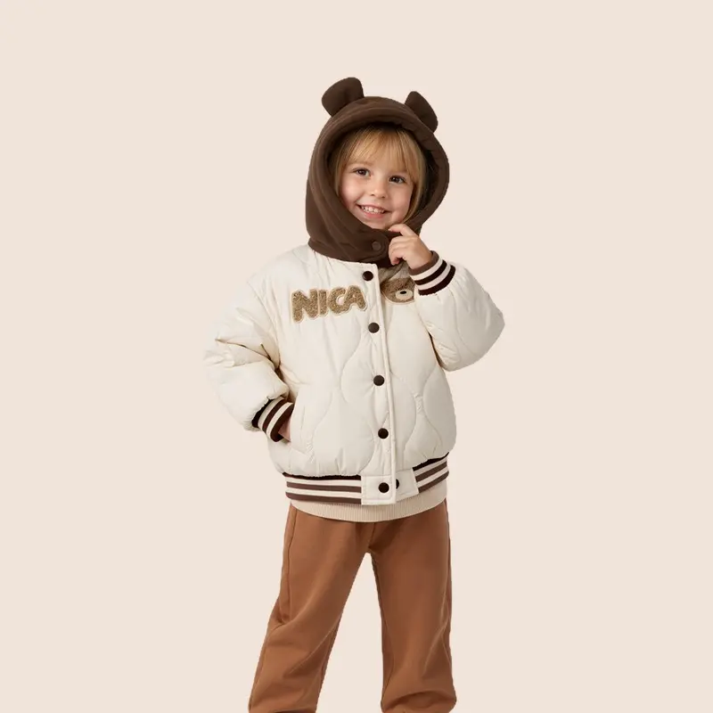 Kids' Lightweight Fall Winter Jacket, Suitable for Boys And Girls - Small Stand-Up Collar Diamond Quilted Button-Up Warm Baseball Jacket, Ideal for School, Sports, Casual Cold Weather, And Outdoor Activities, Boys' Preppy Style Outdoor Coat