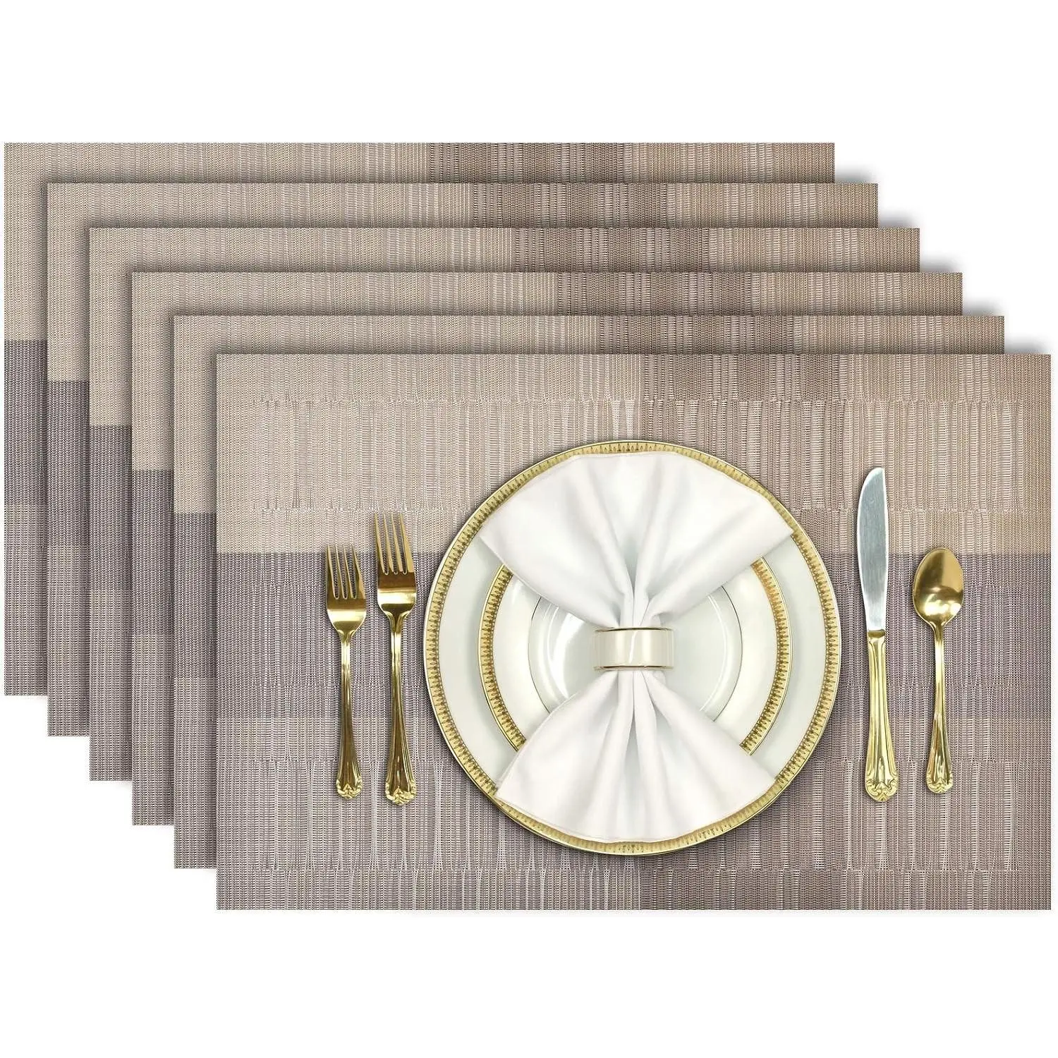Placemats, Placemats Set of 6, Heat Resistant Place Mats, Washable PVC Table Mats, Woven Vinyl Plastic Placemats for Dining Table, Non-Slip Stain Resistant Kitchen Table Placemats Easy to Clean
