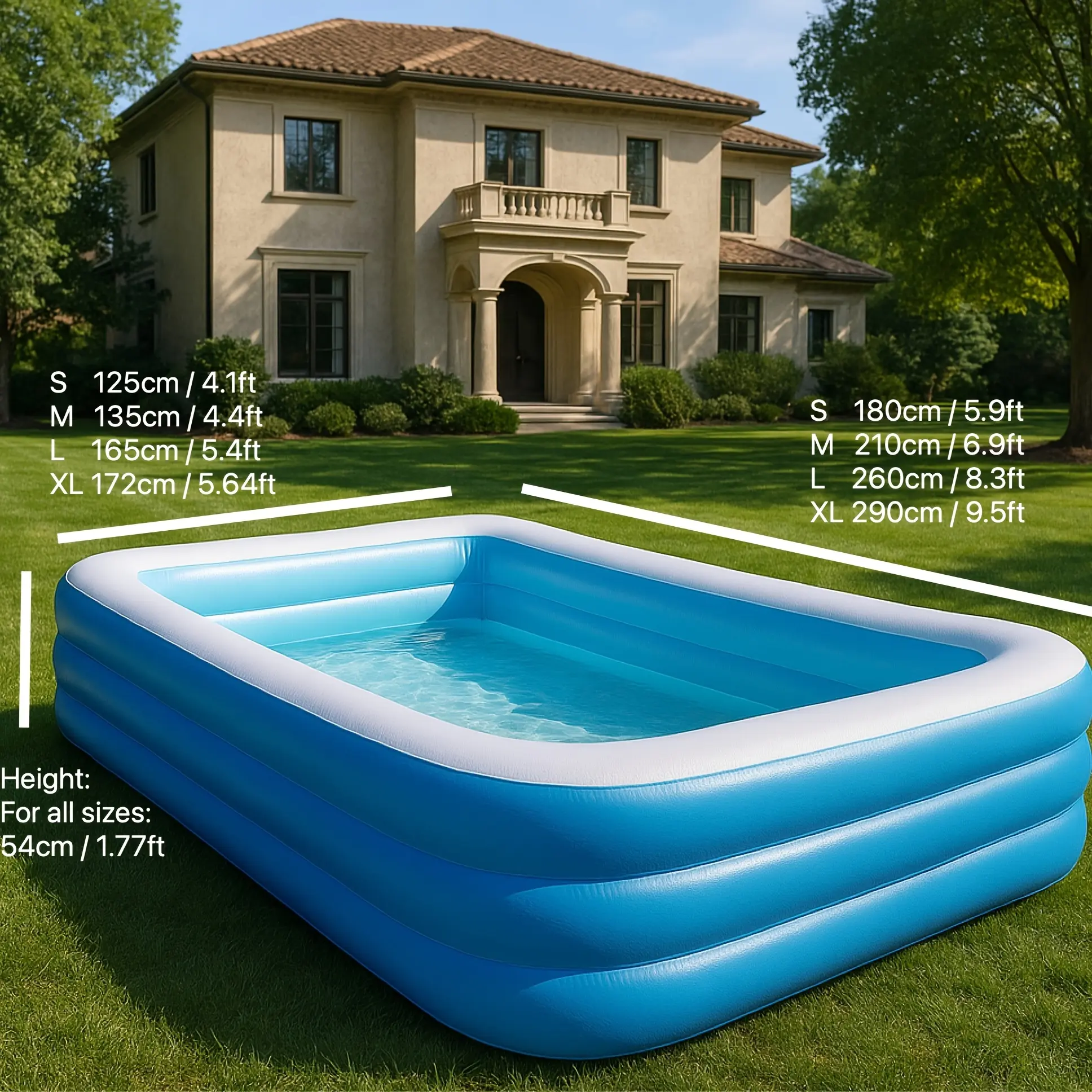 [Family Outdoor Pool] Durable PVC Family Inflatable Rectangular Pool |   Outdoor Backyard for Gatherings, Summer Parties, Garden Leisure