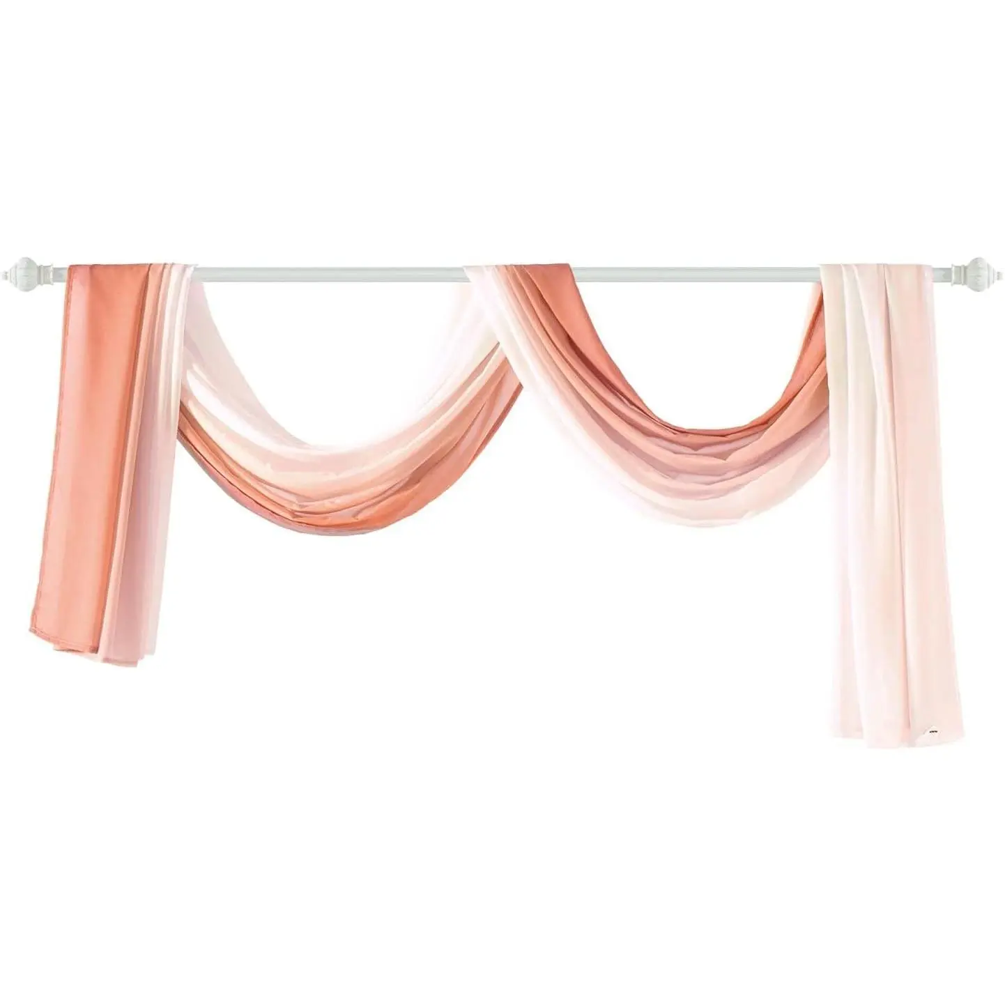 Ombre Window Scarf Valance, Romantic Gradient Voile Scarf Valance for Ceremony Backdrop, Wedding Arch,  Bedroom, Decorative Swag Curtain 144 Inches