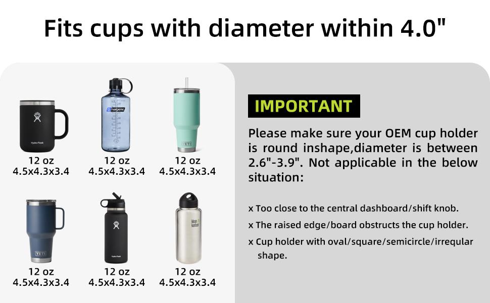 Car Cup Holder Tray, Cup Holder Expander Adapter for Car, 9.5" Car Food Tray Table for Eating, Fits Yeti, Hydro Flask 16-46 oz