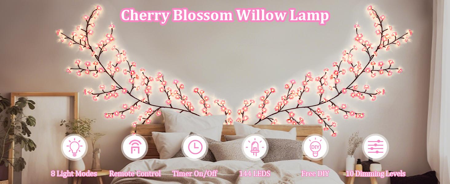 BASIC SUPPLY DIY Cherry Enchanted Willow Vine Lights,4 FT 48 LED Cherry Blossom Lights with Remote Timer,8 Lighting Modes,LED Tree Branch Light for Wall,Cherry Blossom Wall Decor for Bedroom Living Room Window BASIC SUPPLY DIY Cherry Enchanted Willow Vine Lights,4 FT 48 LED Cherry Blossom Lights with Remote Timer,8 Lighting Modes,LED Tree Branch Light for Wall,Cherry Blossom Wall Decor for Bedroom Living Room Window
