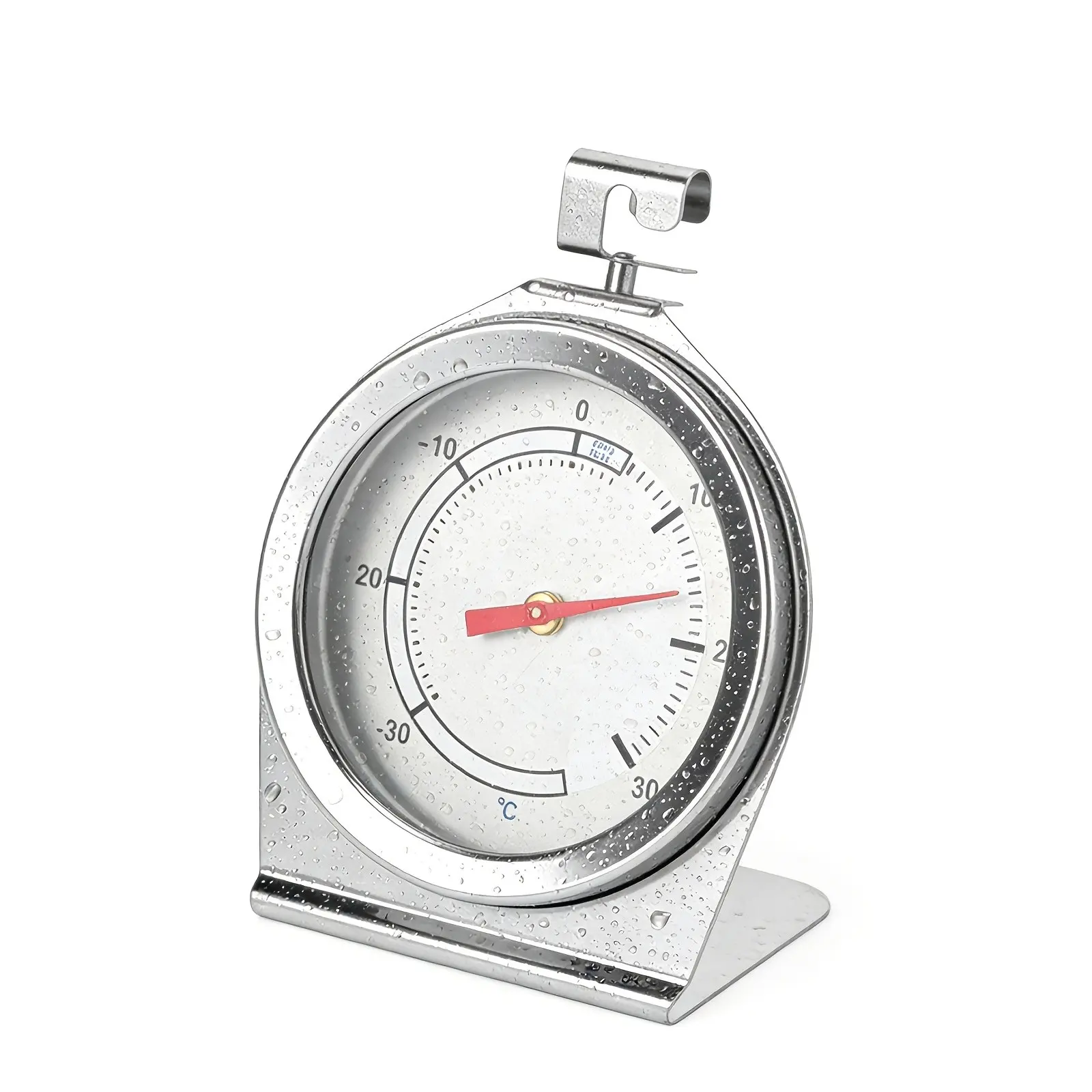 Stainless Steel Refrigerator Thermometer, Large Clear Dial, No Battery, Hanging/stand Design, Temperature Range: -30~30°C