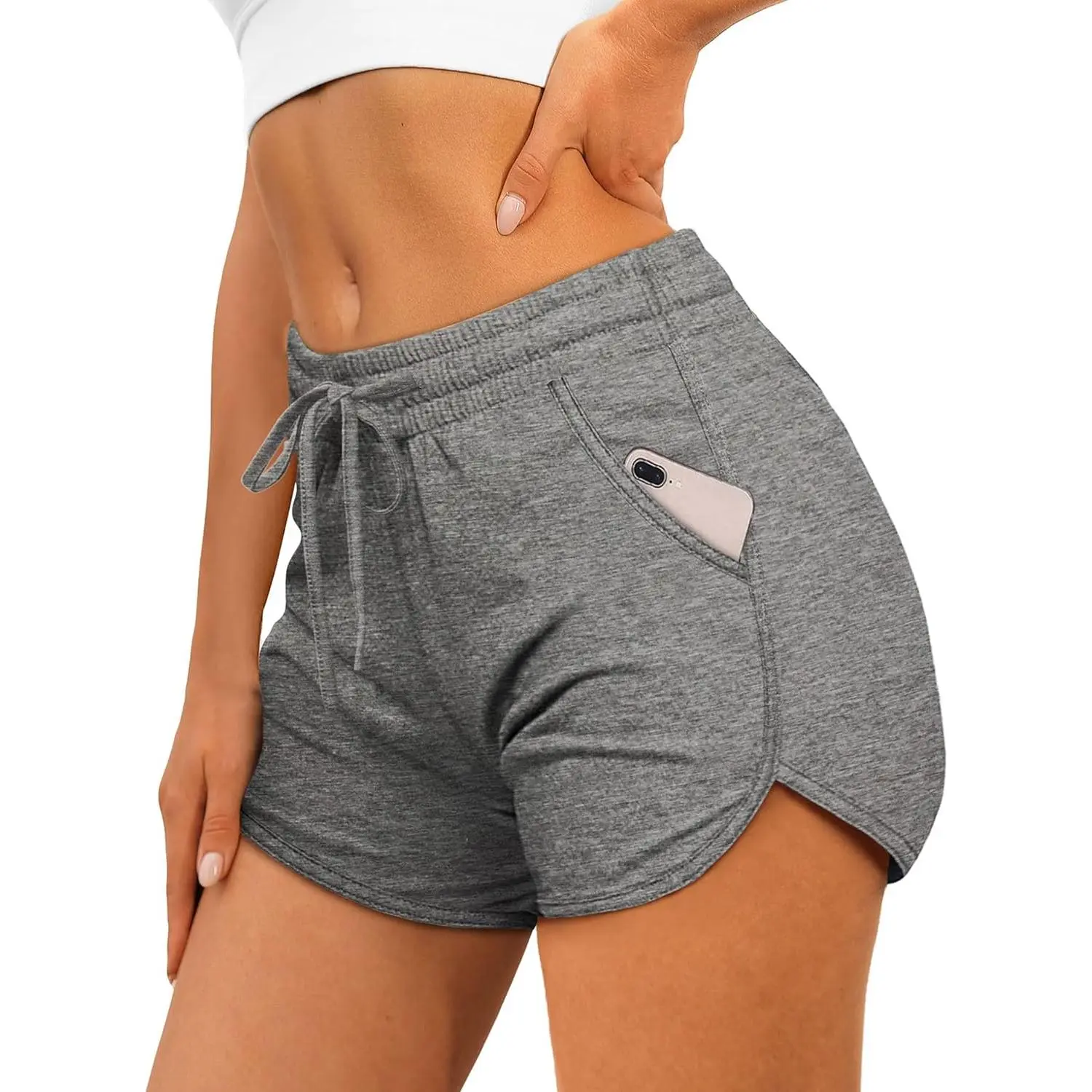 Womens Athletic Shorts Running Dolphin Shorts with Pockets and Drawstring