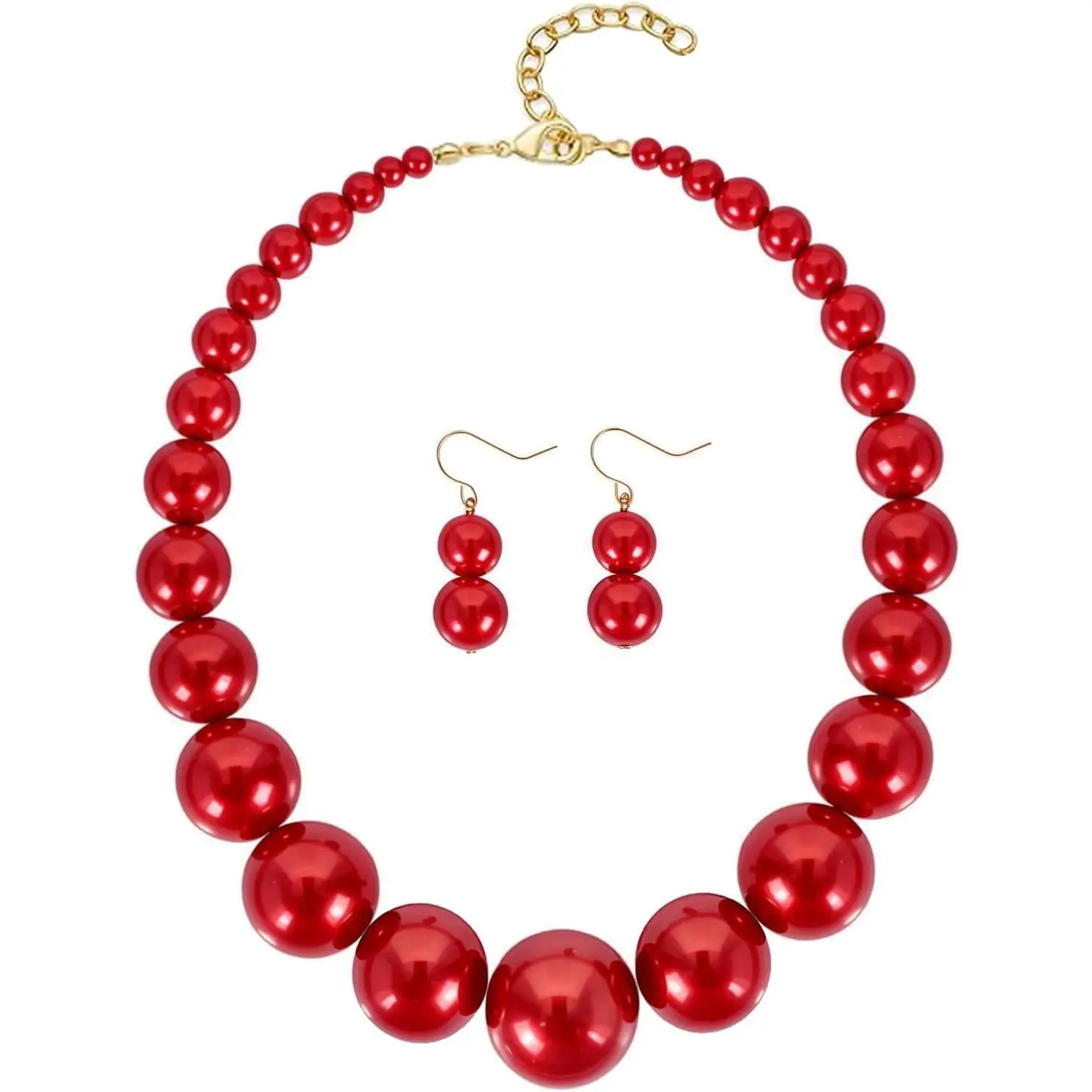 Large Style Big Imitate  Strand Choker Necklace With Earrings Set