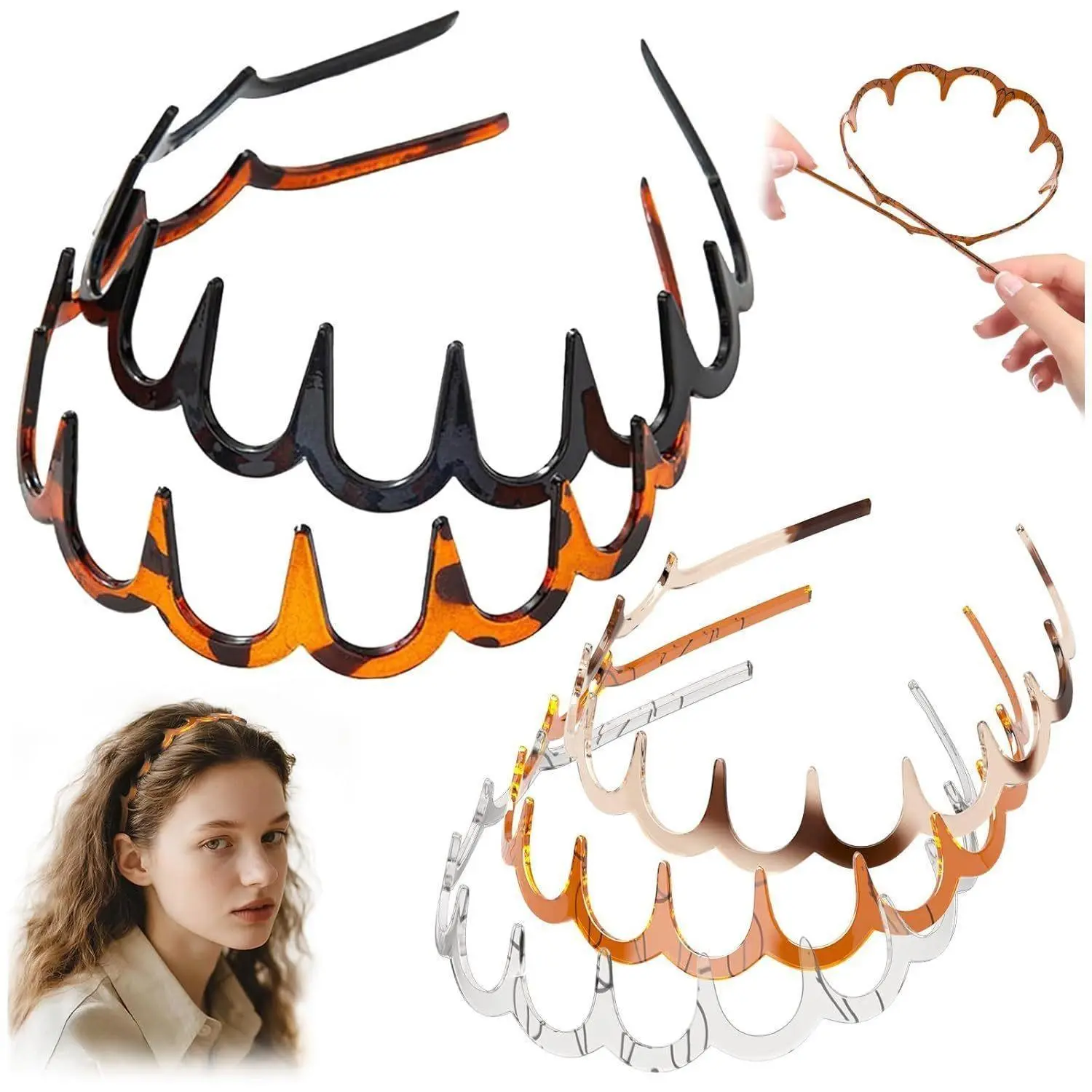 6-Pack Unisex Wave Headbands, Flexible Non-Slip Sports Accessory for Workouts, Face Washing & All Daily Styling, Workout, Water Wave, Unisex Use, Face Wash Safe, Zig Zag Headbands, Stretchy Headbands