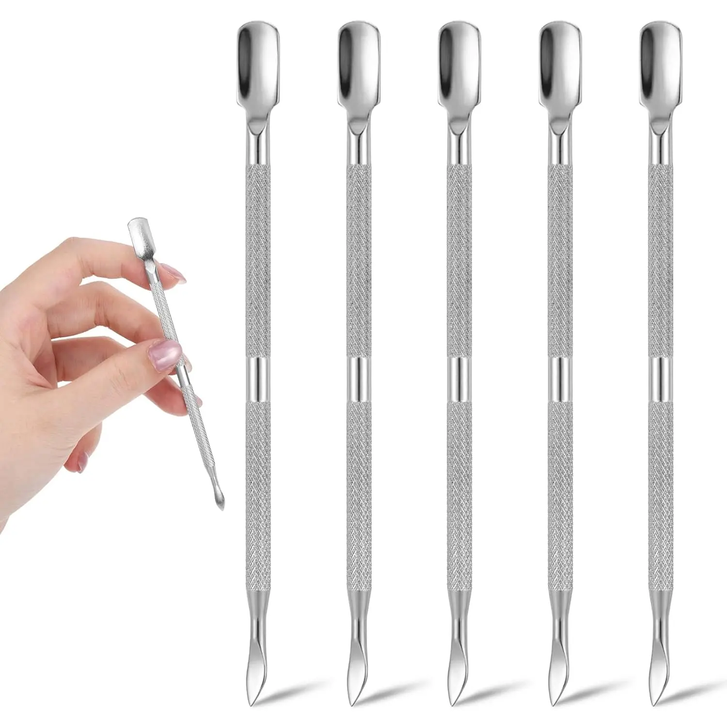 6 Pcs Dual-Sided Cuticle Pusher Set, Stainless Steel Cuticle Pusher Tool, Cuticles Trimmer, Nail Scraper, Professional Cuticles Remover Tool for Manicure Pedicure Nail Care Tools