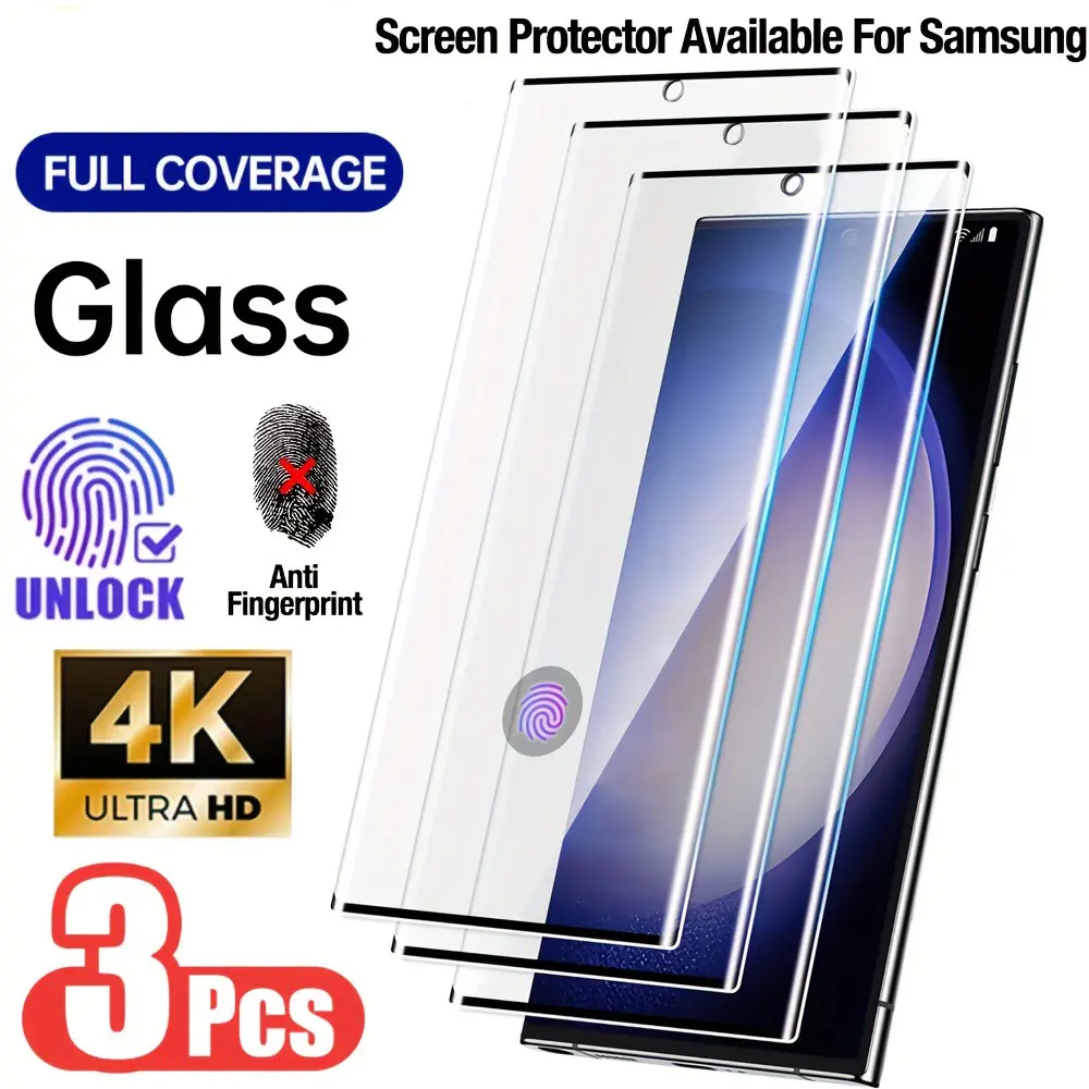 3-Pack Ultra Clear Fingerprint Unlock Tempered Glass Phone Screen Protector Compatible with for Galaxy S25 Ultra S20/S21/S22/S23/S24 Ultra  9H Hardness HD Tempered Glass Screen Protector, Scratch-Resistant