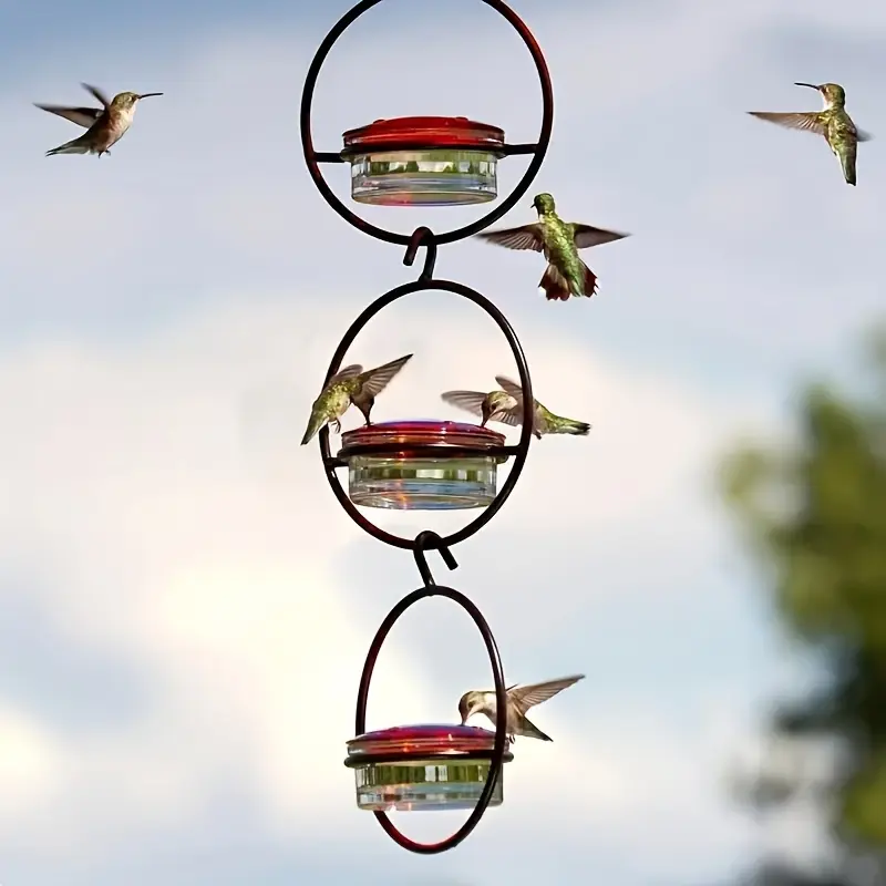 3PCS Metal Hanging Hummingbird Feeders with Perch, Outdoor Decor Set Pack for Garden, Patio