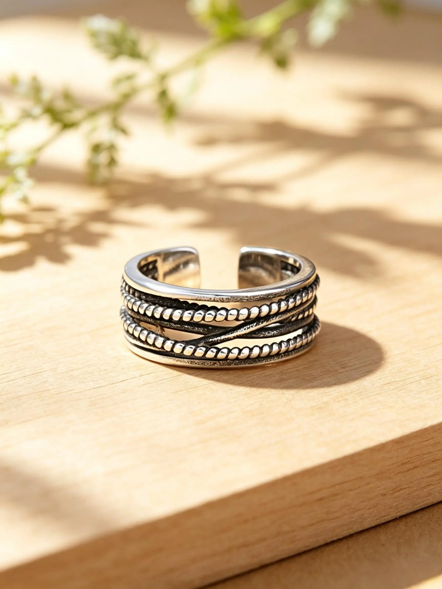 Antique Silver Multi Wrap Open Thumb Ring, Bohemian Adjustable Stacking Jewelry, Retro Daily Wear Ornament