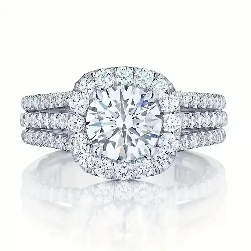 Women's 3-Row Full Pavé Ring - Glamorous Feminine Rings for Female, Sparkling Other Gemstones, Premium Metal Coating, Comfortable Daily Wear & Special Events Gifting Elegant Jewelry Statement Piece engagement rings promise rings peach blossom ring