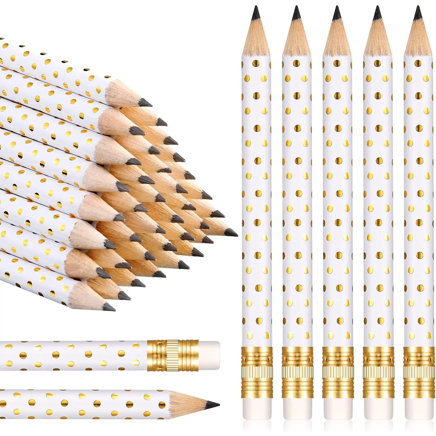 50 count Mini Golf Pencils with Eraser Pre Sharpened 4'' Pocket Half Pencils for Bridal Shower  Shower Wedding  School Office Christmas Party Favors Prize (White and ,Dot)