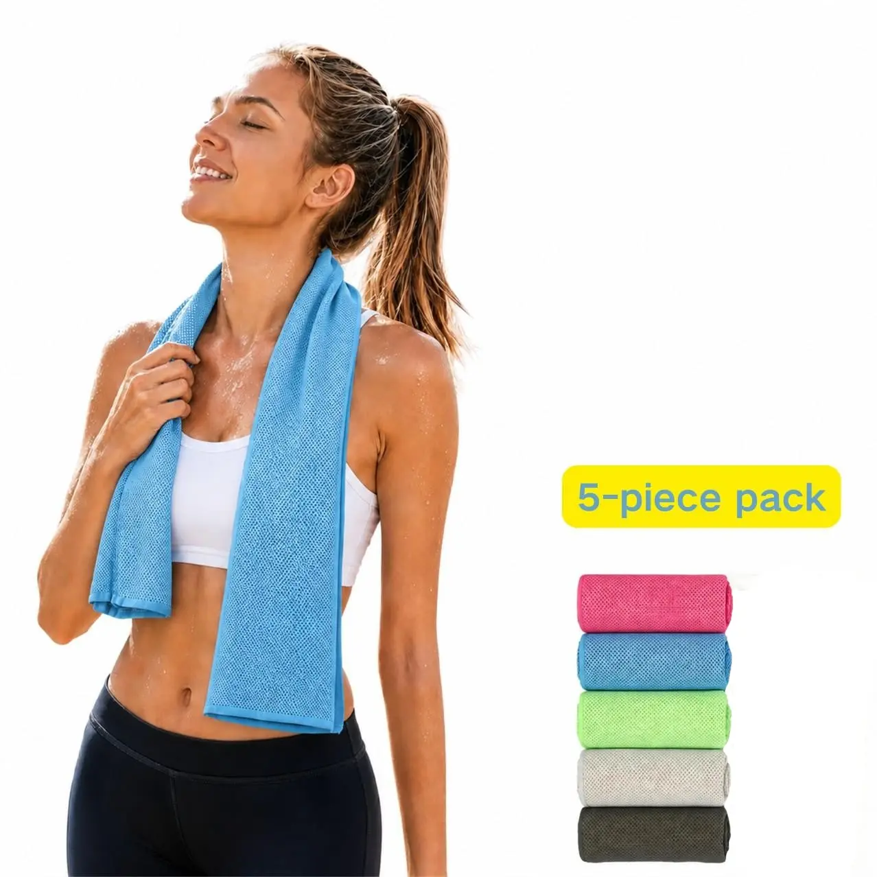 5 Pack Cooling Towels, 40 x 12 Inch Sports Ice Towel, Breathable Soft Microfiber Towel, Neck Cooling Sweat Absorbing Towel, Yoga Running Fitness Workout Camping Outdoor Gear