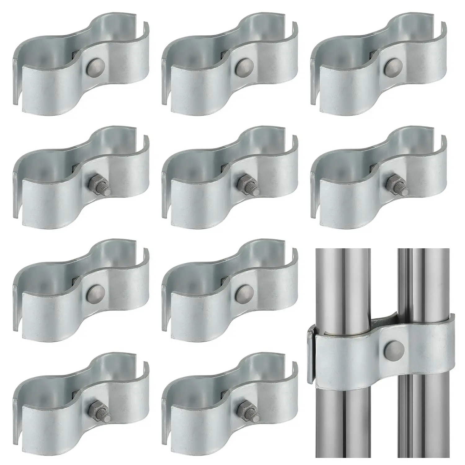 10 Sets 1-5/8 Inch Galvanized Chain Link Fence Panel Clamps for OD Round Pipe - Dog Kennel Hardware, Heavy Duty and Rust Resistant