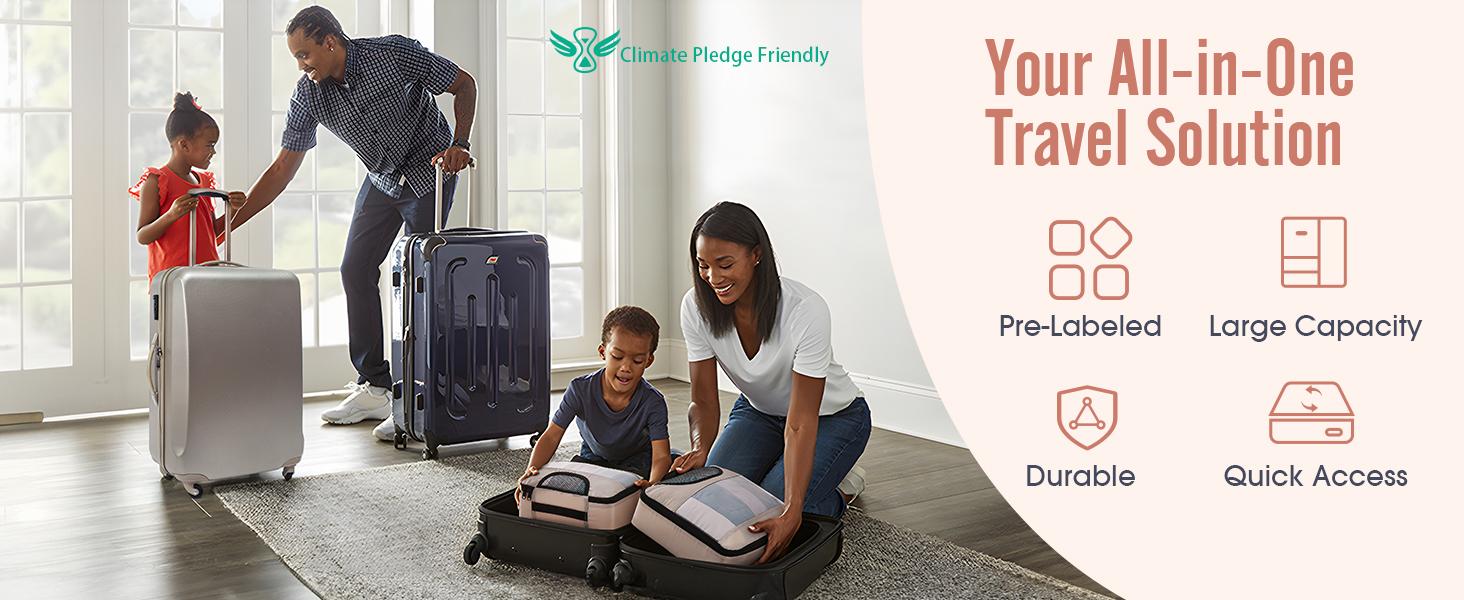 8 Set Packing Cubes for Luggage,Suitcase Organizer in 4 Sizes with Hanging Toiletry Bag and Large Laundry Bag, Carry-On Luggage with Accessories Bag, Cream