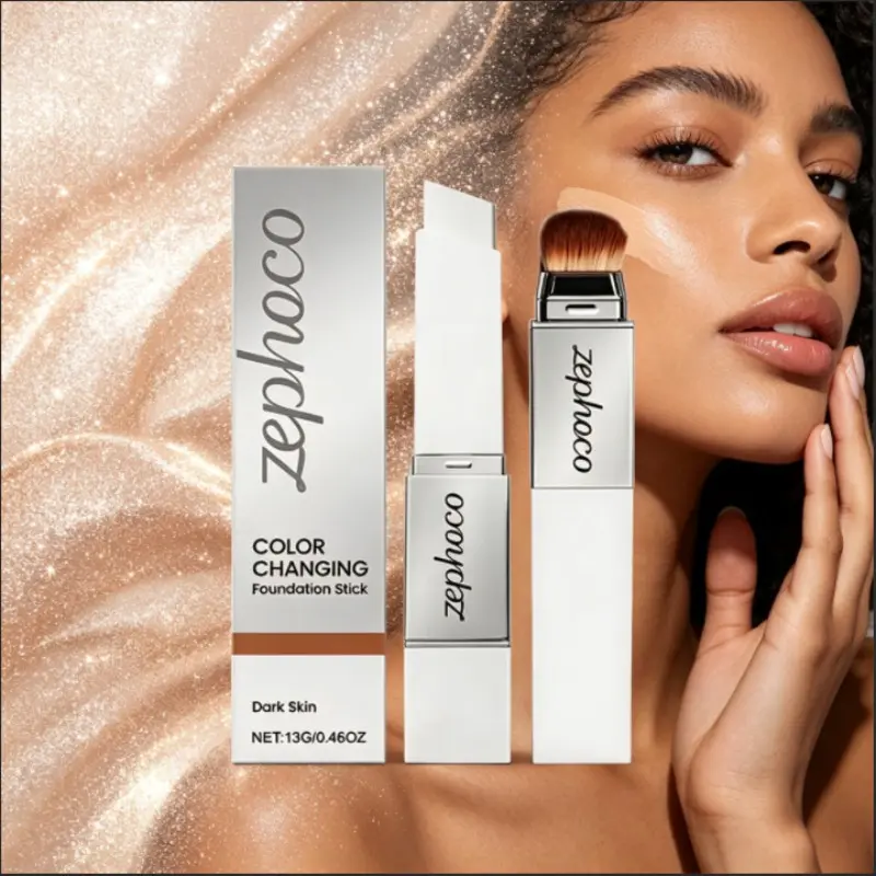 Color Matching Foundation Stick, High Concealing Coverage Ceramic Skin Makeup Stick, Creamy Smooth Texture Invisible Pores Long Wear Foundation With Integrated Brush, Suitable For Beginners & Professionals, Concealer With Brush