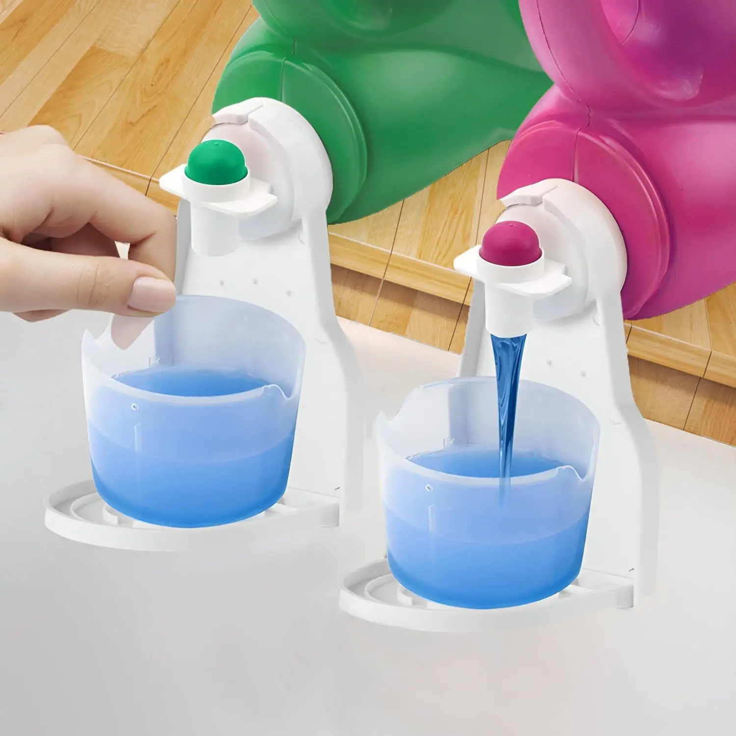 [2 Pack] Laundry Liquid Detergent Bottle Organiser Drip Catcher Cup Holder, Dye-Free, Fits Most Economic-Sized Containers, Prevents Leaks and Mess