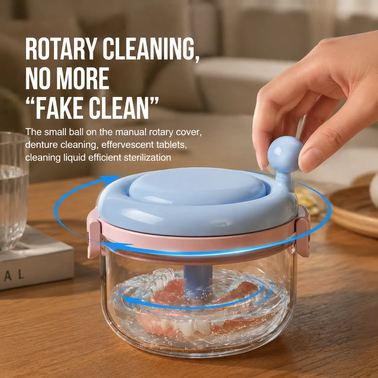 3-in-1 Retainer Cleaner Case - Hands-Free Draining Denture Cup with Storage & Mirror for Clear Aligners