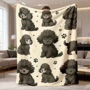 2026 New Arrival Flannel Blanket 1Pc Adorable Poodle Dog Plush Blanket 100% Polyester Soft AllSeason Throw With Cute Cartoon Poodle Design, Mixed Colors, Perfect Gift For Anyone, Cozy Nap Blanket For Home & Travel, Pla
