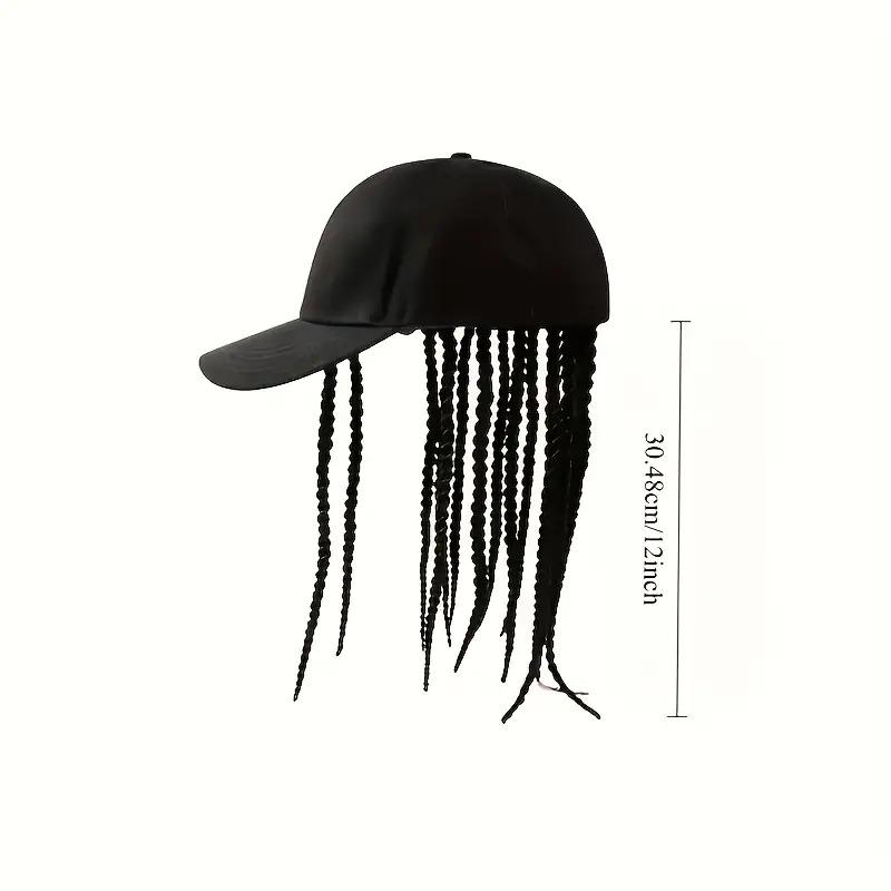 Hip-Hop Punk Baseball Cap with Braided Dreadlock Wig - Adjustable Snapback, High-Temperature Fiber, Black/Brown, 35.05cm & 44.96cm Lengths, Perfect for Motorcycle Style and Urban Fashion