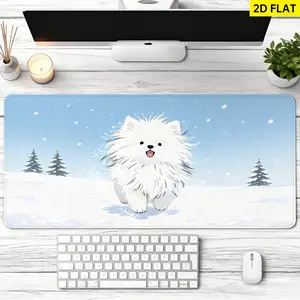Extra Large cute fluffy white puppy in winter snow Mouse Pad,Non Slip Rubber Pad,Desktop Decoration Drotection Pad,Washable,Lock Edge Multi Size,Premium Multipurpose Mousepad For Home,Office,Gift for Family and Friends