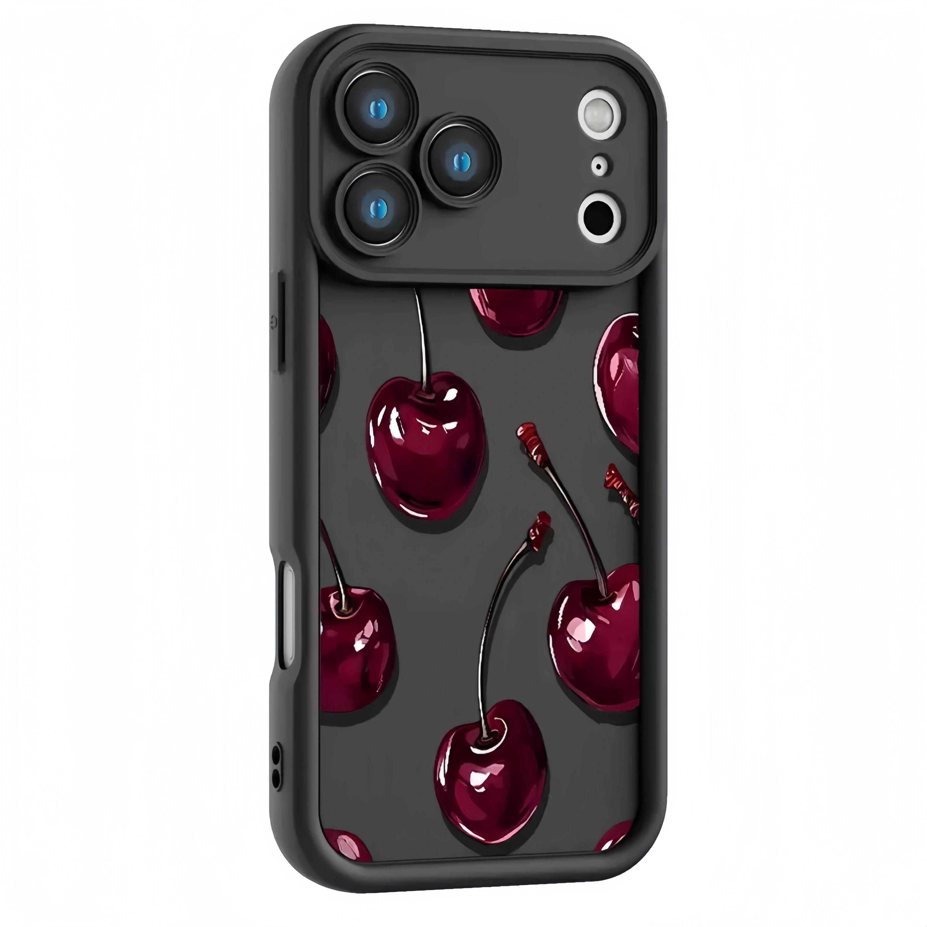 Sexy Wine Cherry Pattern Phone Case Soft Silicone Tpu Protection Shockproof For iPhone 17 16 15 Pro Max 14 16Pro 13 12 11 X Plus Air Mini Girl Flexible TPU Bumper Precise Cutouts