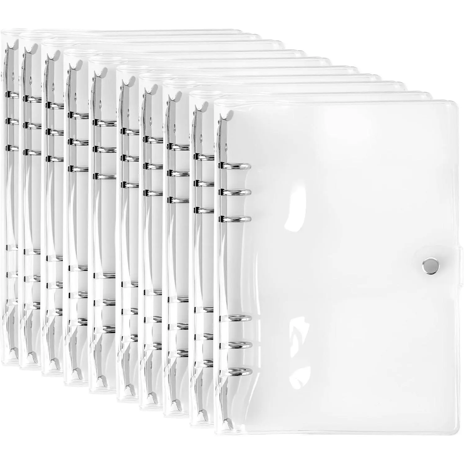 10 Pack A5 Clear PVC Binder with Snap Closure, 6 Ring Soft Binders Cover Refillable Notebook Round Ring Binder for Files, Diaries, Collections