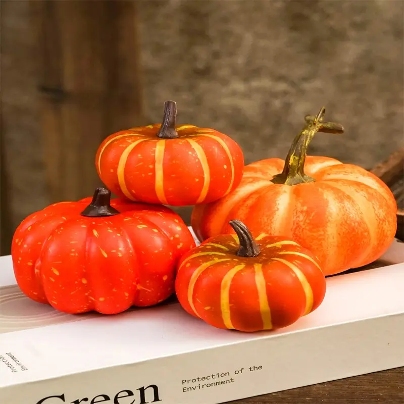 10PCS, simulated pumpkin decoration set, realistic yellow pumpkin, suitable for Halloween, Thanksgiving and autumn holiday activities, home decoration, room decoration, Halloween decoration
