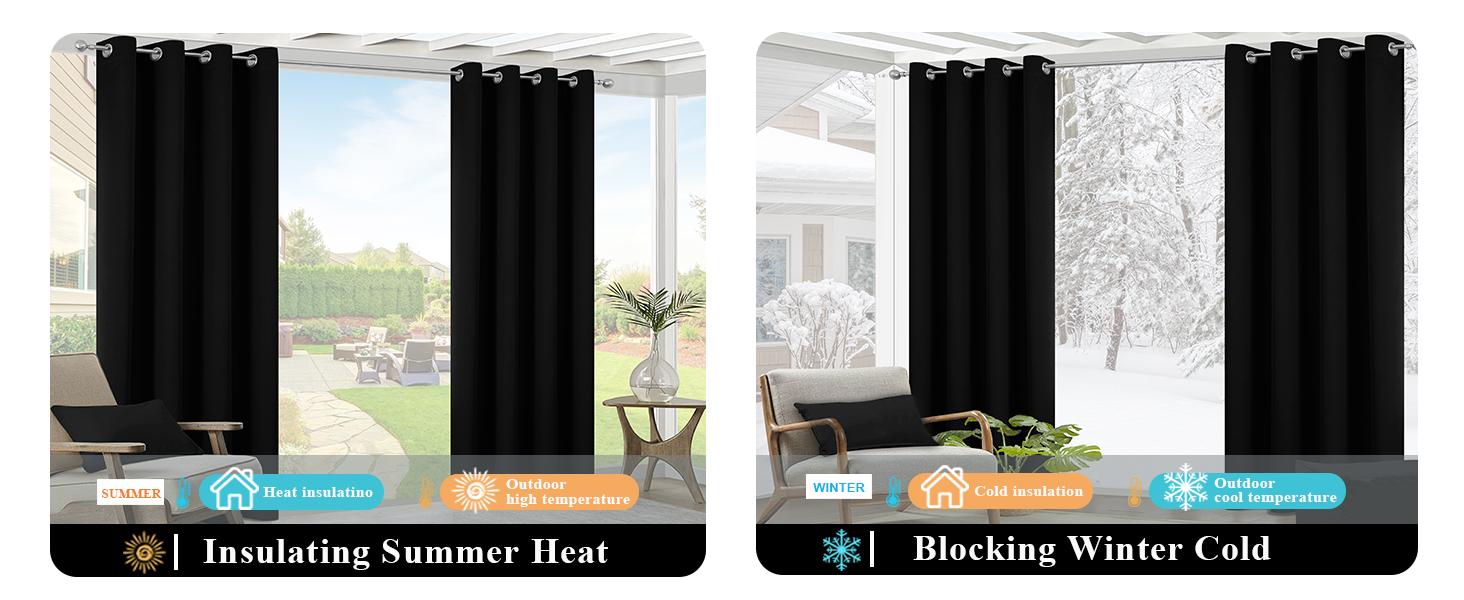 Black 100% Black Out Curtains 90 Inch Long 2 Panels for Bedroom,Thermal Sound and Heat Blocking Curtains for Living Room, Complete Room Darkening Window Drapes,52Wx90L