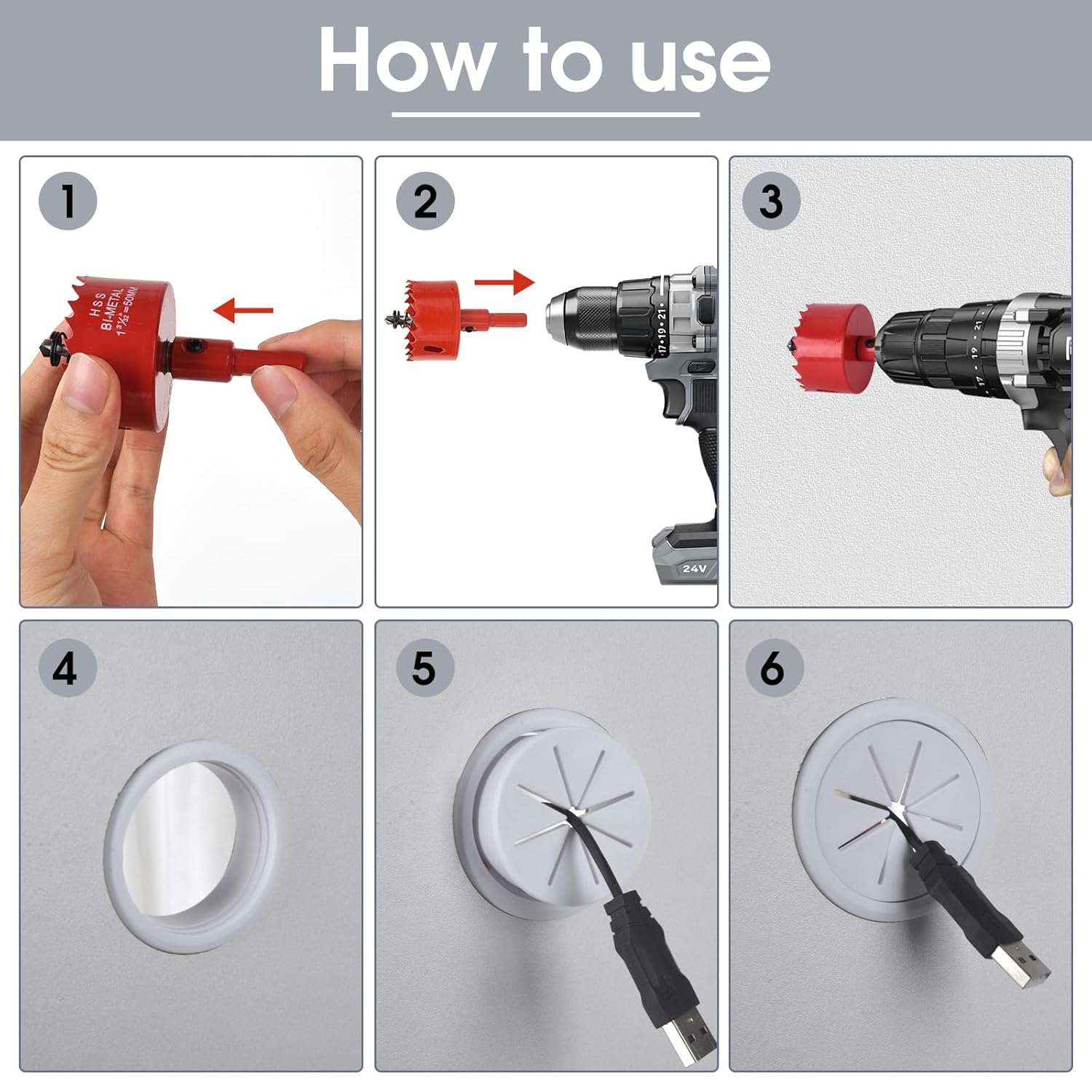 Desk Grommet 2 Inch (50 mm) 2 Pack, TV Cord Hider for Wall Mounted TV,Desk Hole Cover for Cables White, Grommet Hole Cover with Hole  for Wires Cables Through The Countertop